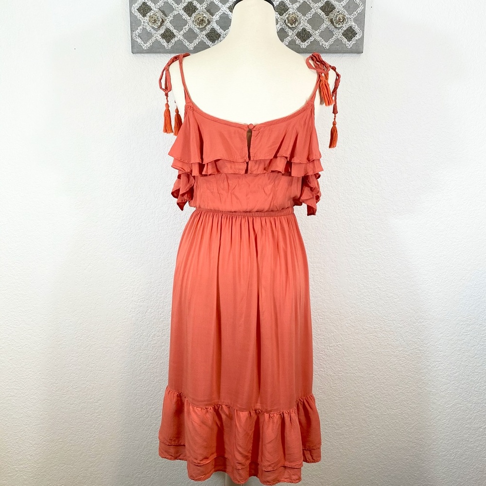 Torrid Dress Ruffle Tie Shoulder Salmon Rust, 3X - Picture 6 of 8